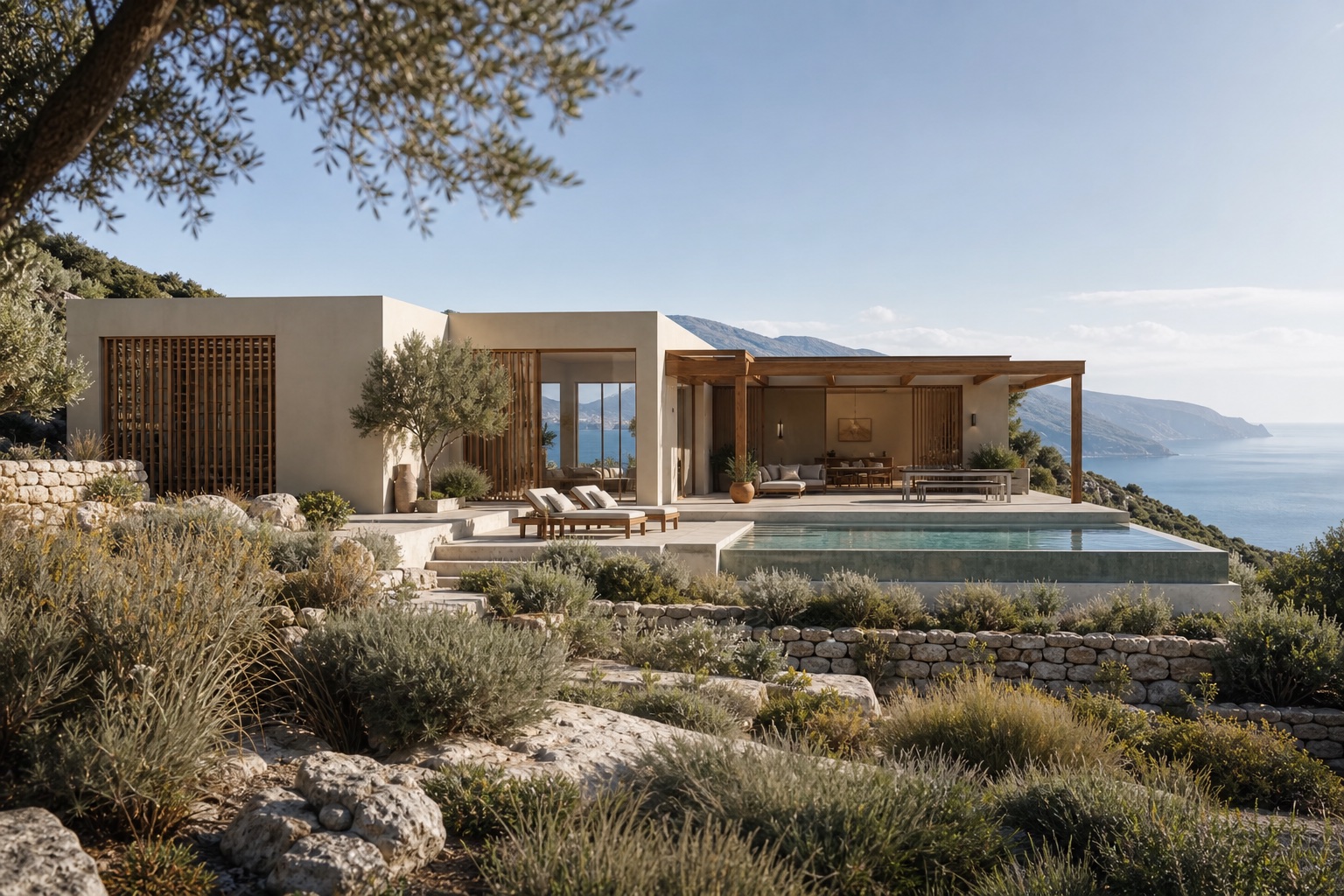 Pale modular villa overlooking the Adriatic coast